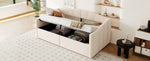 Upholstered Single Sofa Bed 90x200cm Hydraulic Storage Armrests Striped - Velvet Beige