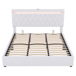 Upholstered Bed 180x200cm Hydraulic Storage LED USB - White