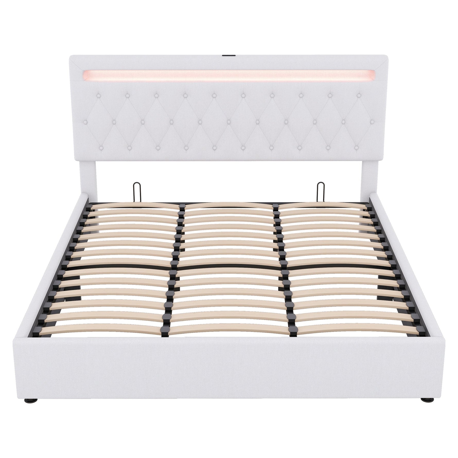 Upholstered Bed 180x200cm Hydraulic Storage LED USB - White