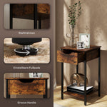 Side Table, Industrial Design Coffee Table with Steel Frame, Rustic Brown