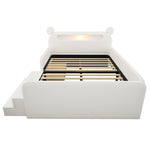Children's Upholstered Bed 140x200 Bear Headboard White Faux Leather