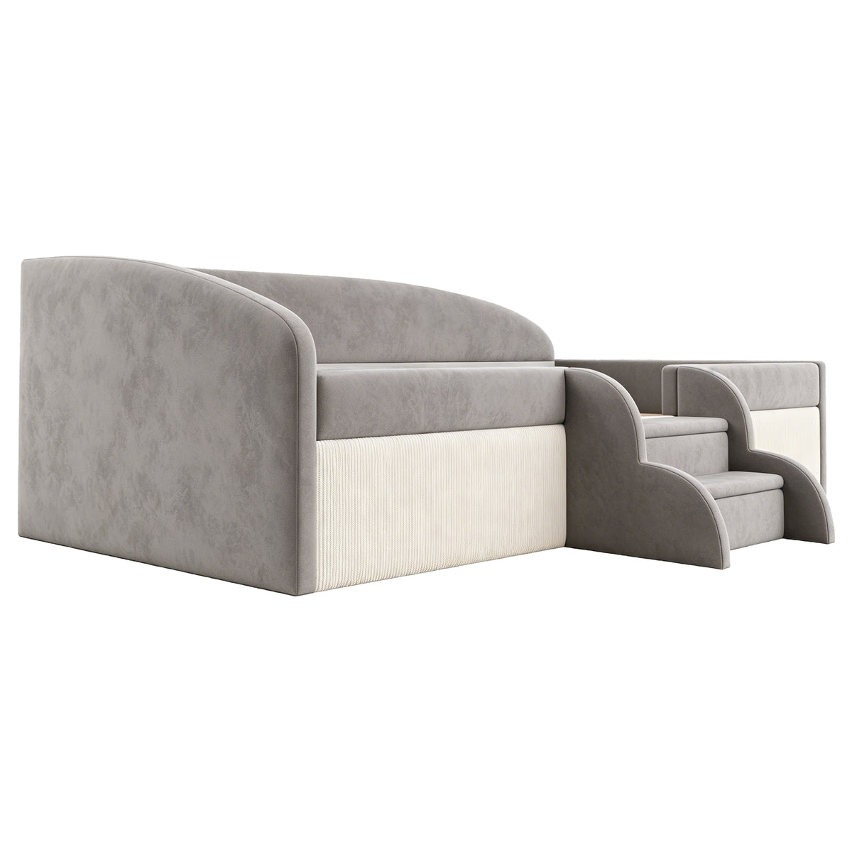 Upholstered Children's Bed 90x190cm with Steps, Grey Velvet