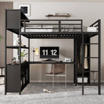Iron Loft Bed, Double Storage, Desk & Wardrobe, Black 140x200cm