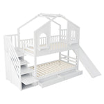 Children's Bunk Bed 90x200 House Shape with Ladder & Slide, White