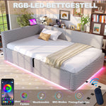 Upholstered Bed with LED, USB, Type-C and Hydraulic Storage, 90x200cm, Grey Velvet