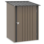 steel tool shed with pent roof and lockable garden cabinet, brown