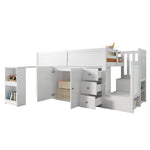 Multifunctional Children's Loft Bed with Desk, Wardrobe and Storage Stairs, White MDF