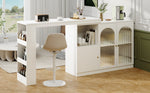 Bar Table, 360° Rotating Dining Cabinet with Glass Door, White