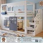 Children's Loft Bed 90x200cm with House Design & Storage, White