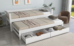 Daybed 90x200cm with Trundle & 2 Drawers, White Solid Wood