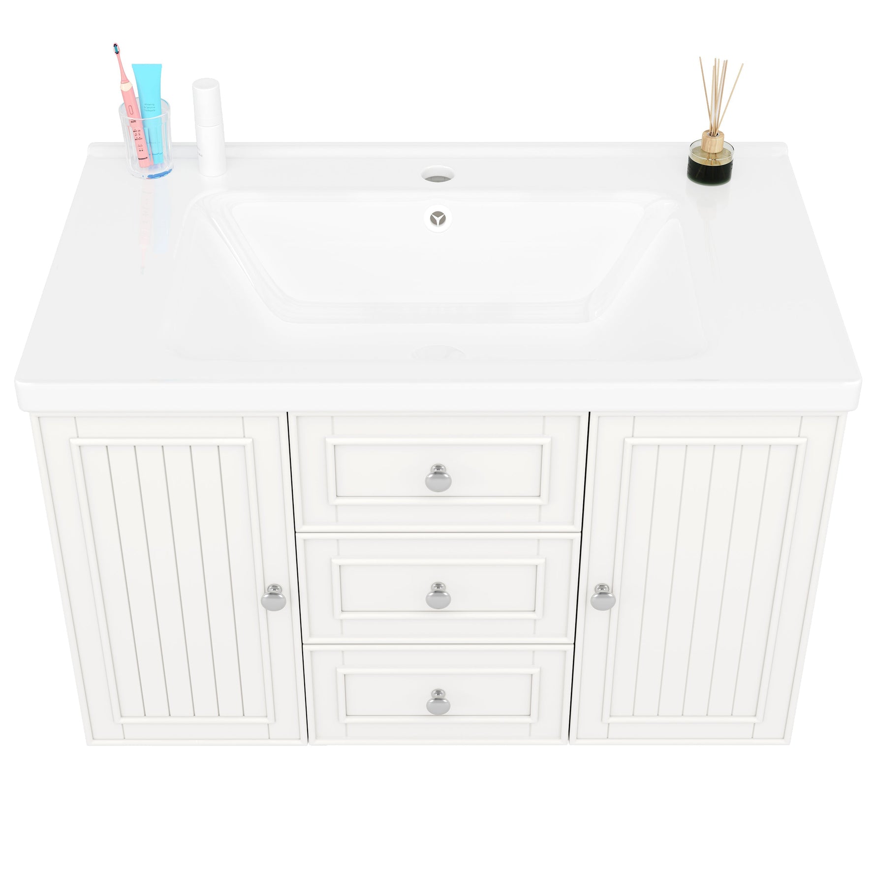 Wall-Mounted Vanity Unit 78.5cm With Sink 3 Drawers - White