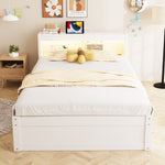 Sofa Bed 90x200cm with Storage & LED Light, Solid Wood, White