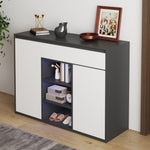Shoe Cabinet, 2 Doors 1 Drawer Adjustable Rack, Black/White Modern Design
