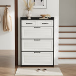 Shoe Cabinet with Rotating Rack 3 Doors 2 Drawers W80cm Wooden