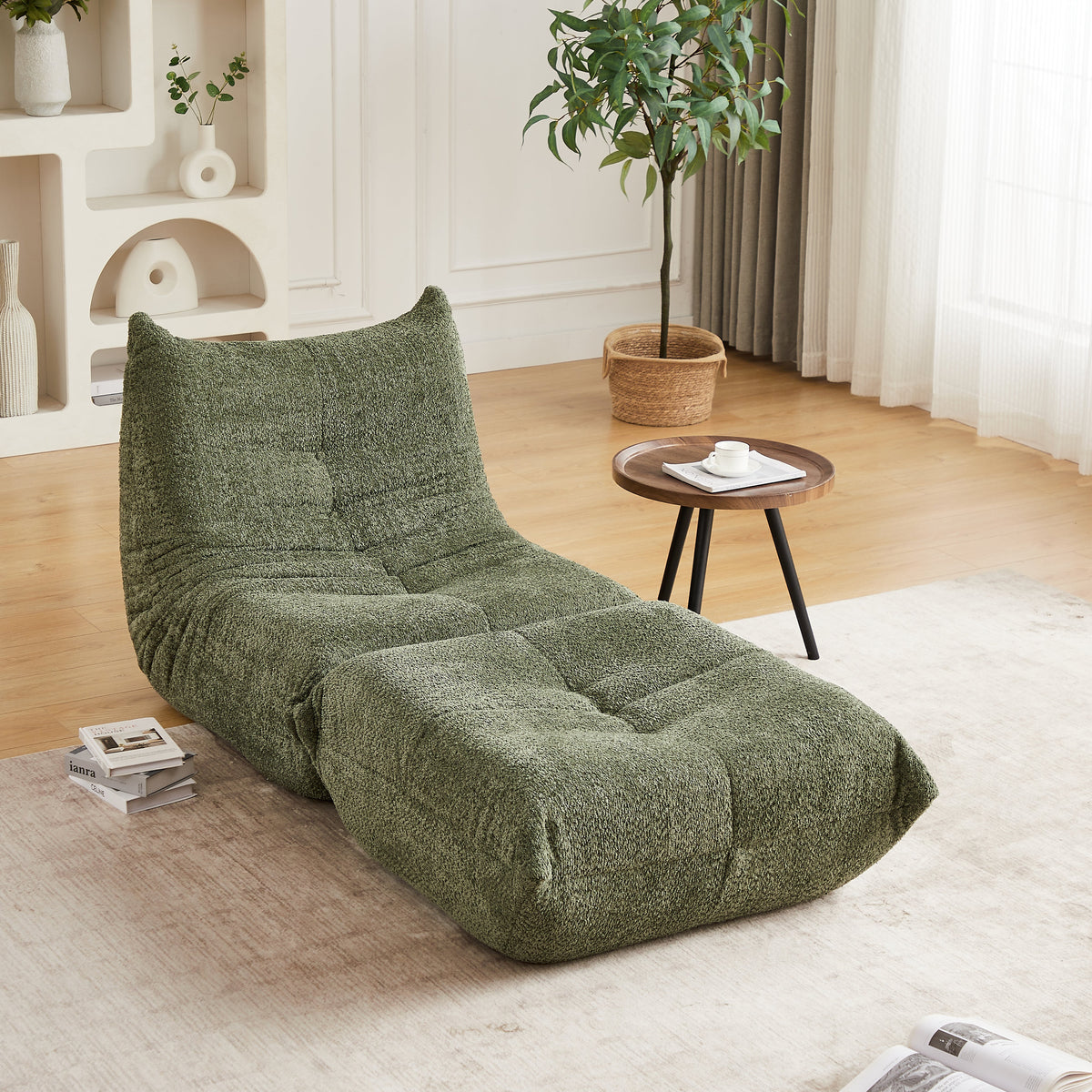 Chenille Togo Sofa with Footrest, Floor Lounge Chair with Memory Foam, Chenille Fabric