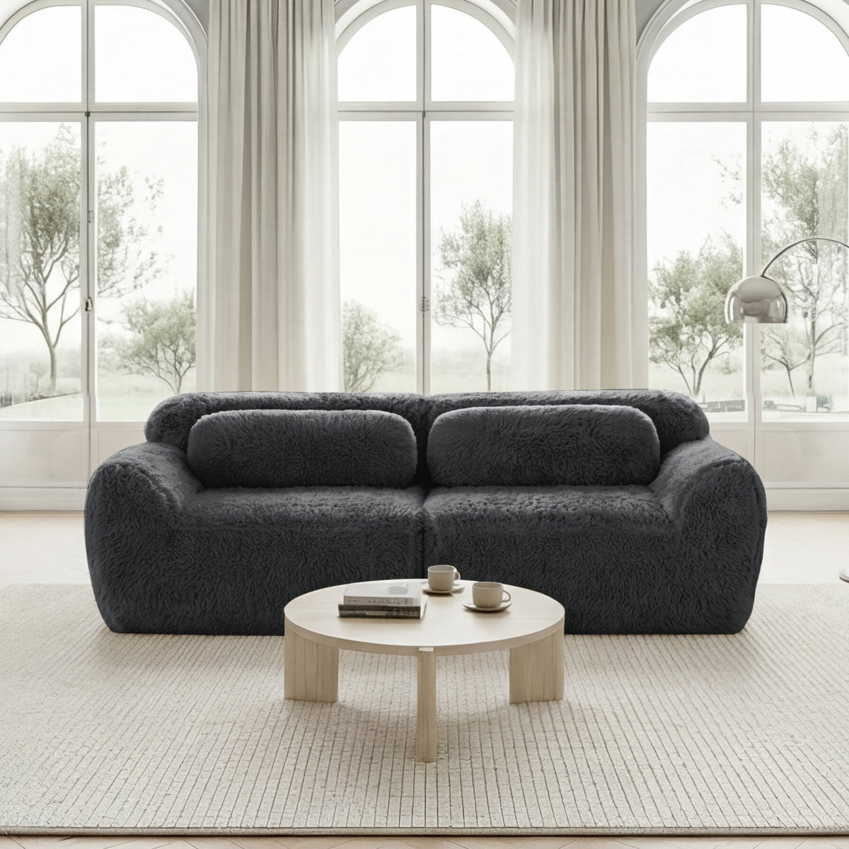 2-seater Sofa Frameless Modular Design Plush Fabric Grey