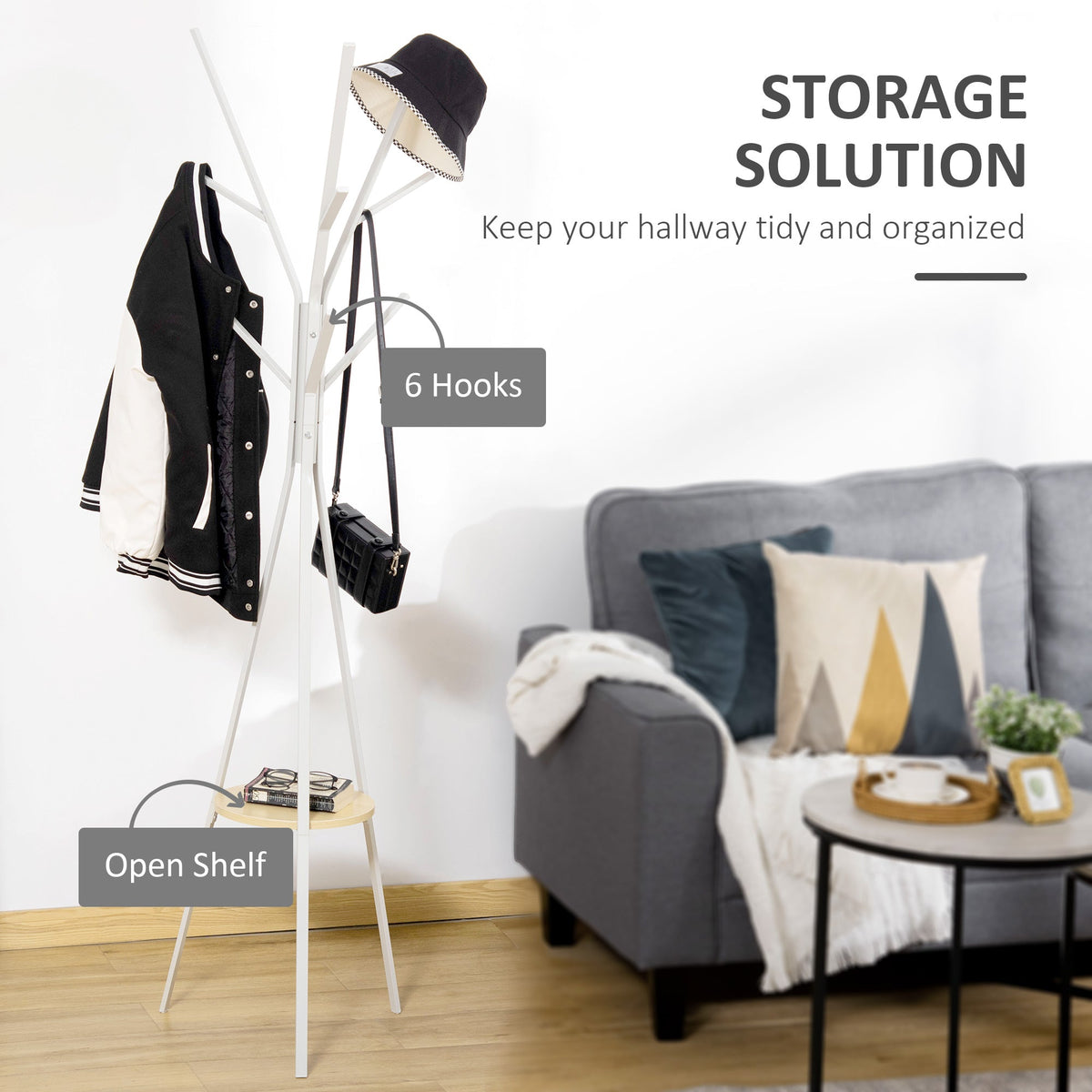 Coat Rack, Standing Hallway, Metal White