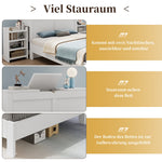 Wooden Bed 140x200 Double 2 Pull-out Nightstands Headboard Storage - White