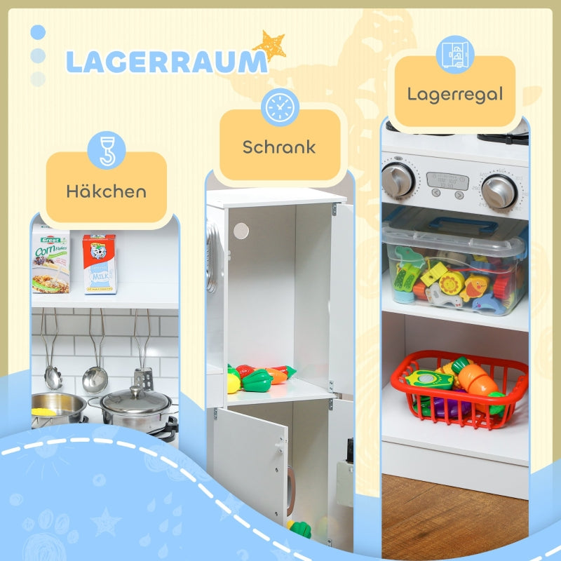 AIYAPLAY Children's Kitchen Play with Telephone, Chalkboard, Microwave, Stove, Sink, Ice Cube Maker, White