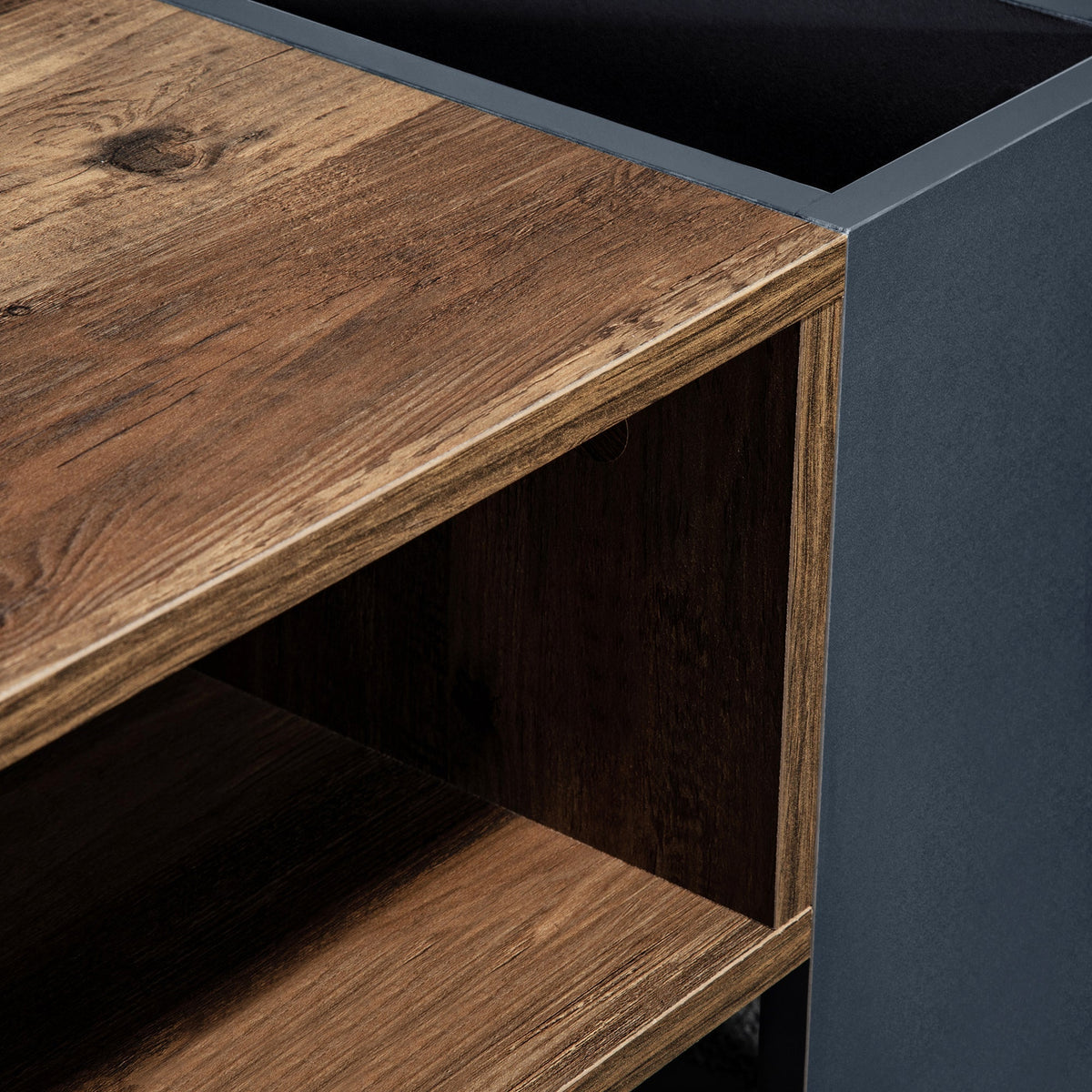 Coffee Table with Handleless Drawer & Double-Sided Storage, Anthracite Wood Grain