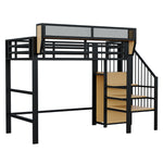Loft Bed 90x200 with Safety Ladder & Storage, White Metal