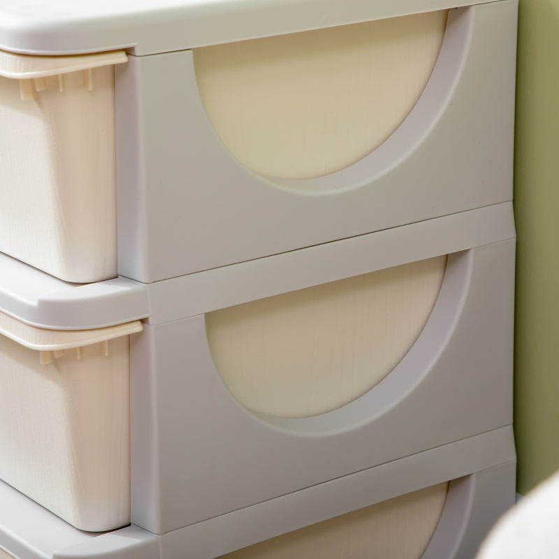 Children's Storage Boxes, 3 Large Drawers, Cream White Plastic