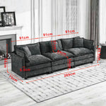 Cloud Sofa 3-Seat Sectional Couch with Double Layer Upholstered Cushion, Green Chenille Fabric