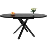 Round Extendable Dining Table, X-Metal Frame, Marble Look Black