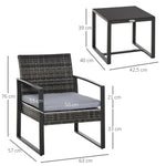 Polyrattan Balcony Set for 2 People, Weatherproof Cushions, Grey