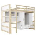 Loft Bed, 90x200cm with Ladder, Desk, Wardrobe & Drawers, Wood Color