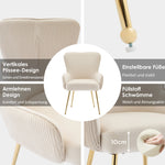 Velvet Dining Chair Set of 4 Gold Metal Legs Armrests Lumbar Support - Beige
