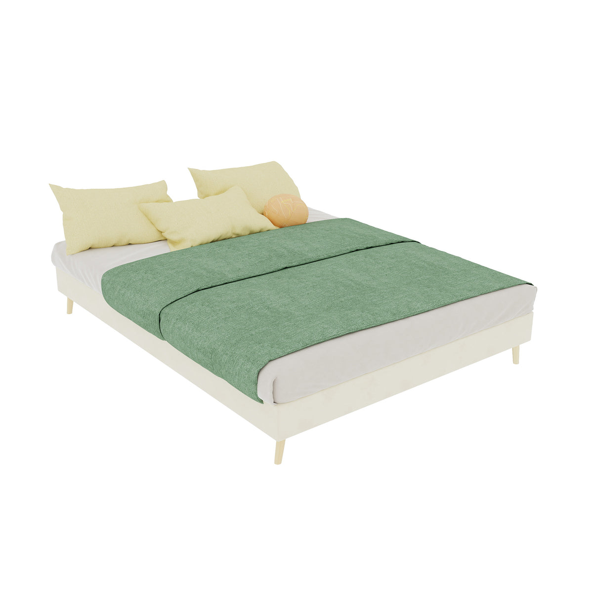 Modern Minimalist Bed Frame 140x200cm with Mattress, Beige Velvet