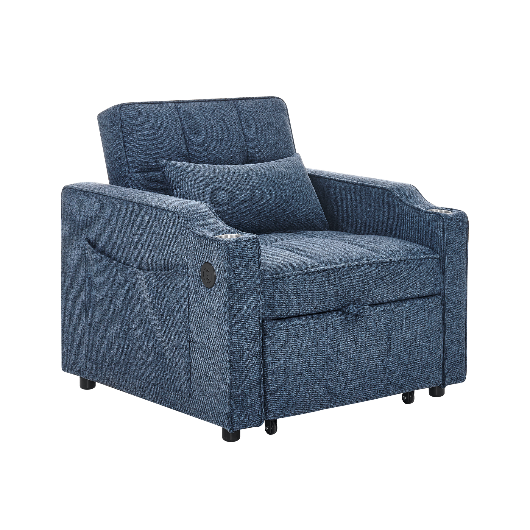 3-in-1 Sofa Bed with Slide-to-Transform Design and USB Charging, Navy Blue
