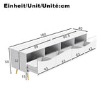 Modern TV Cabinet 180x50cm LED Lighting Glass Front Storage Lowboard White Gold Metal