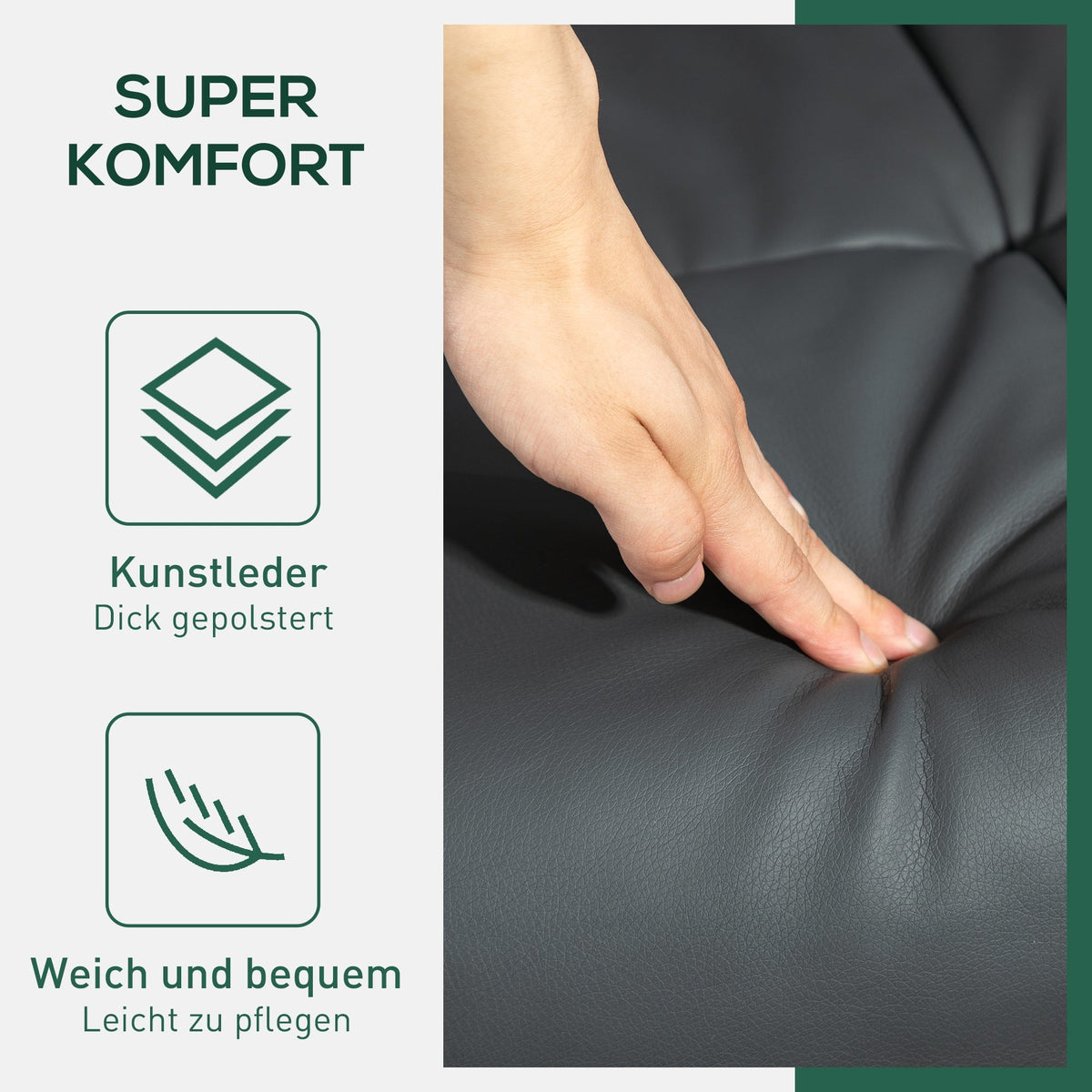 Reclining Armchair with Footstool, 360° Swivel, Storage, Faux Leather Dark Grey