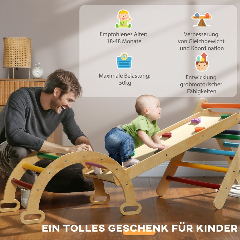 5-in-1 Children's Climbing Frame with Ramp, Bridge and Triangular Ladder, Colorful