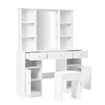 Dressing Table with LED lighting, Mirror, Stool, 3 Drawers, 2 Doors, White