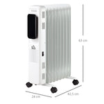 Oil Radiator Electric Heater, Portable, 3 Heat Settings, 24-Hour Timer, White Steel