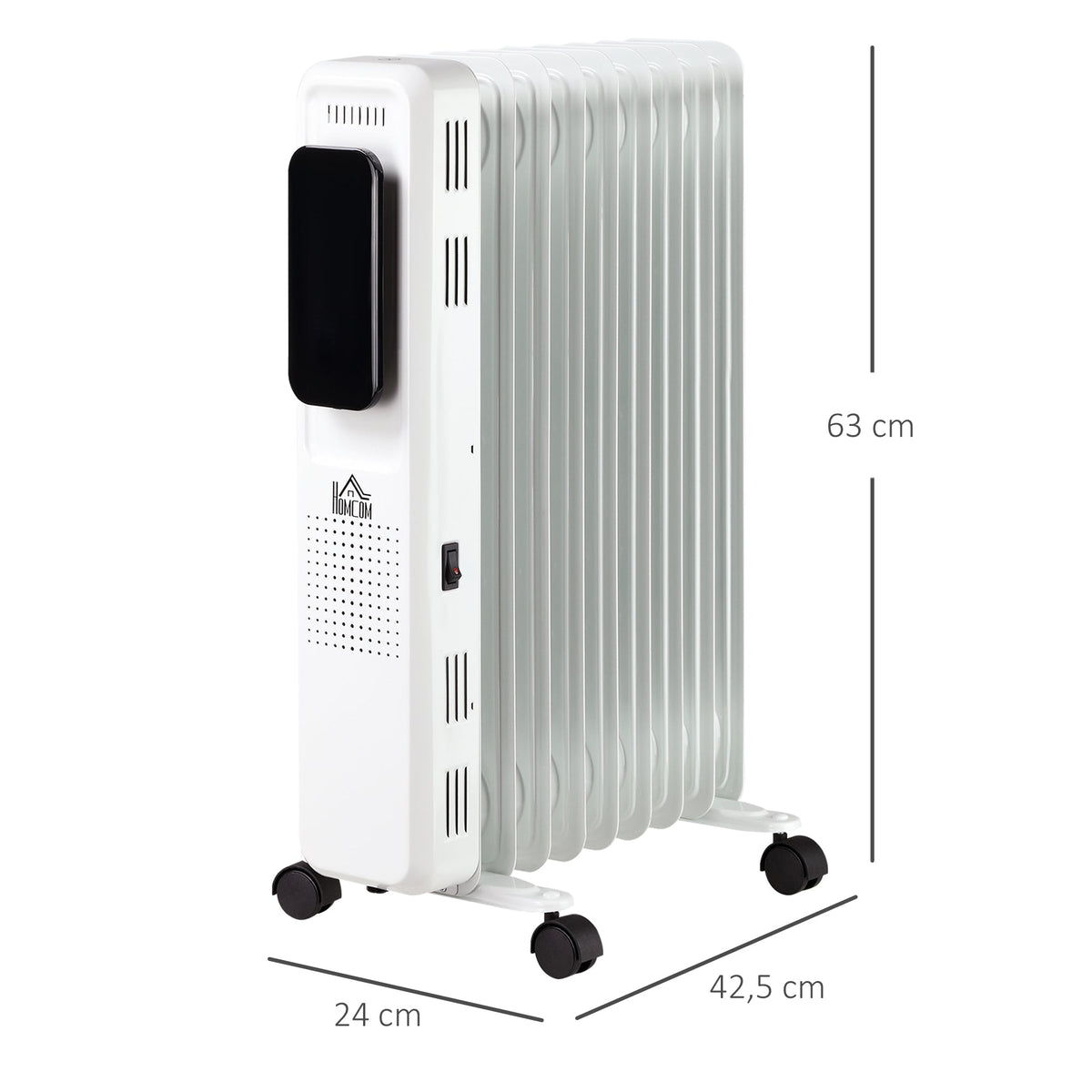 Oil Radiator Electric Heater, Portable, 3 Heat Settings, 24-Hour Timer, White Steel