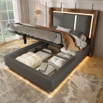 Youth Upholstered Bed 90x200 with LED & Storage, Grey Linen & Walnut