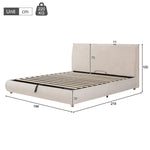 Upholstered Double Bed with Hydraulic Storage and Slatted Base, 180x200cm, Cream Velvet