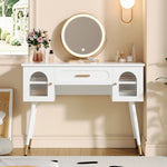 LED Dressing Table with Mirror, 1 Drawer & 2 Doors, White