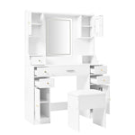 Dressing table with adjustable LED lighting, power outlets, mirror, 6 drawers, 4 doors, white