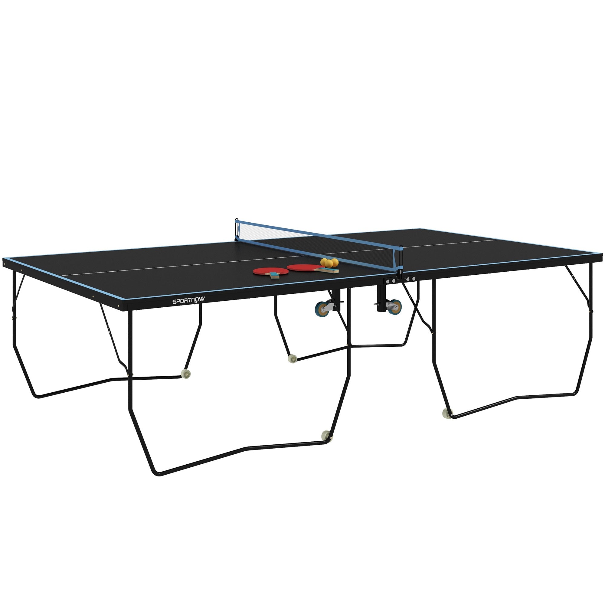 Outdoor Table Tennis Table, Foldable, with Net & Wheels, Steel Black