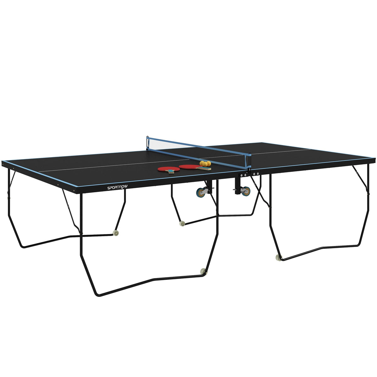 Outdoor Table Tennis Table, Foldable, with Net & Wheels, Steel Black