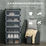 Shoe Rack Storage Box, DIY Shelving Unit for 6 Pairs, Plastic/Steel, Black+White