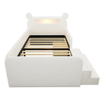 Children's Bear Bed 90x200cm with Storage & Night Light, White