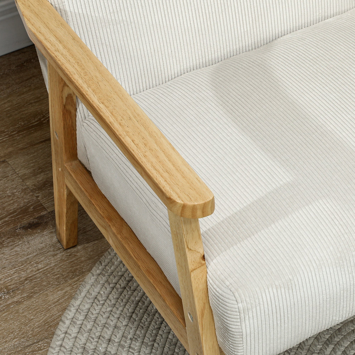 Armchair Lounge Chair, Wooden Legs, Upholstered, Cream White
