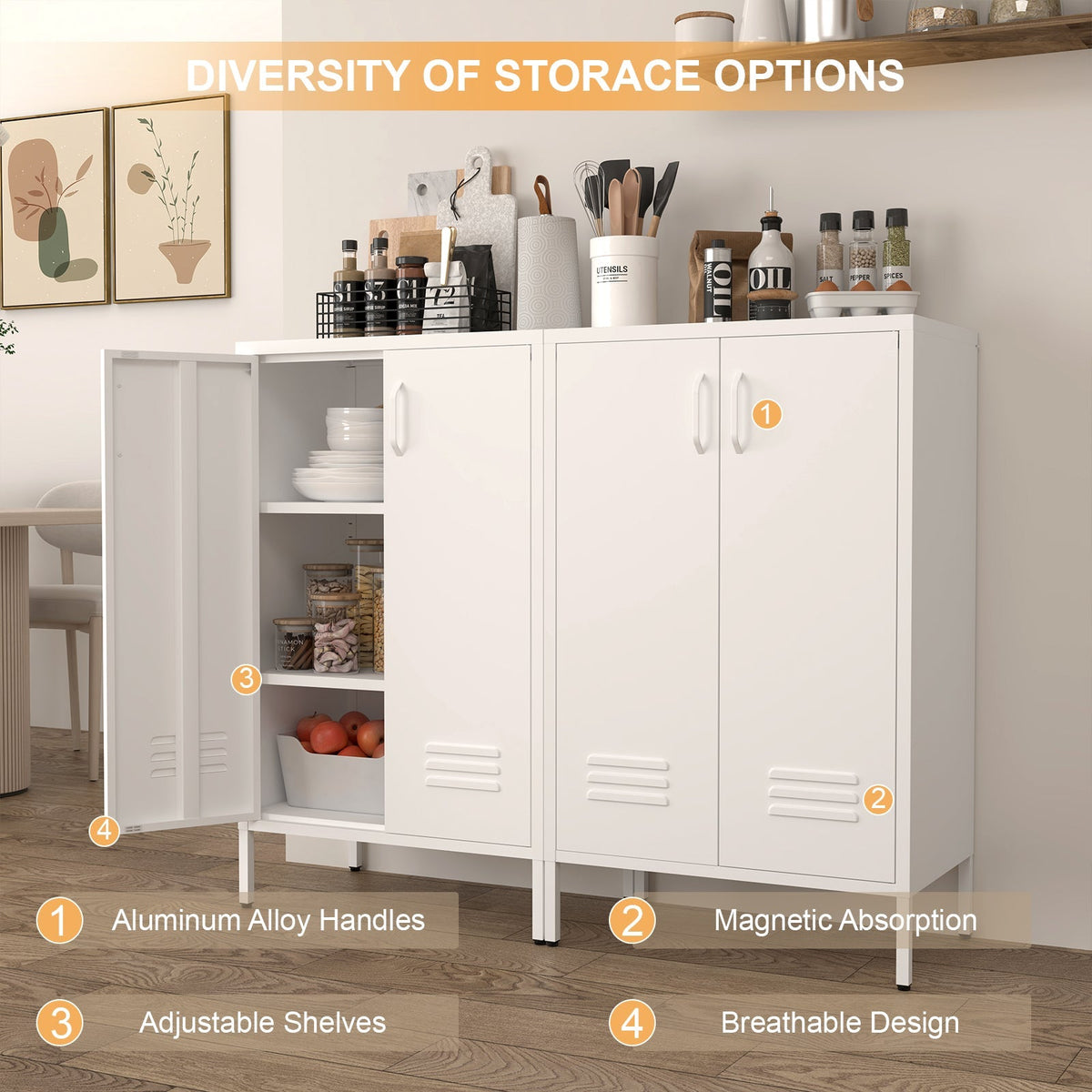 Locker Cabinet with 2 Doors and Adjustable Shelves, Pink Metal