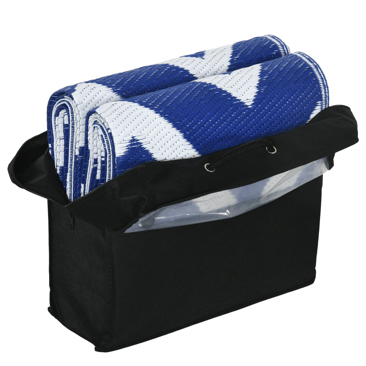 Outdoor Rug, Water-Repellent, with Carrying Bag, Plastic Blue-White